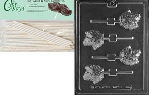 Cybrtrayd Leaf Lolly Fruits and Vegetables Chocolate Candy Mold with 50 4.5-Inch Lollipop Sticks