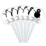 Set of 6 Cupcake Picks Toppers Decoration Funny Nerdy Mustache - Ninja Face Head N9