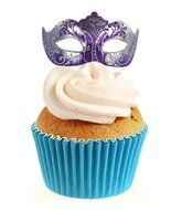 Novelty Masquerade Mask Purple Sparkle 12 Edible Stand up wafer paper cake toppers (5 - 10 BUSINESS DAYS DELIVERY...