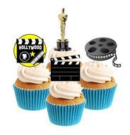 Novelty Hollywood Movie Mix 12 Edible Stand up wafer paper cake toppers (5 - 10 BUSINESS DAYS DELIVERY FROM UK)