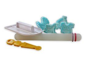 Craftit edibles SUPER SALE : 7pcs fondant set; Smoother, rolling pin with guide rings , Baby cookie/fondant cutters... N3