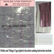 Molds and Things ELEPHANT Lolly Chocolate Candy Mold With &copy; Molding Instruction+set of 50 Lollipop Packaging Kit