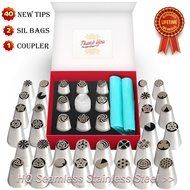 BIG SET: 40 Premium Russian Piping Tips, 2 Silicone Bags, 1 Coupler - Cake, Cupcake, Cookies, Pastry Decorating... N3