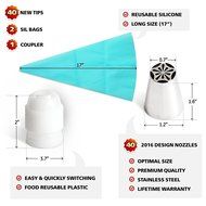 BIG SET: 40 Premium Russian Piping Tips, 2 Silicone Bags, 1 Coupler - Cake, Cupcake, Cookies, Pastry Decorating... N5