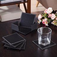 6 Pcs/lot Double-deck Leather Coasters Set Placemat of Cup with Coaster Holder