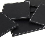 6 Pcs/lot Double-deck Leather Coasters Set Placemat of Cup with Coaster Holder N3
