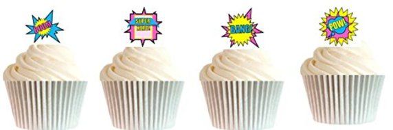 CakeSupplyShop Item#24510 24pk Girls&#039;s Super Hero Theme Edible Cake Decoration Toppers