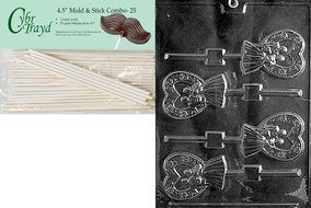 Cybrtrayd &quot;Heart Bride and Groom Lolly&quot; Wedding Chocolate Candy Mold with Lollipop Supply Bundle, Includes 50... N4