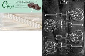 Cybrtrayd &quot;Heart Bride and Groom Lolly&quot; Wedding Chocolate Candy Mold with Lollipop Supply Bundle, Includes 50... N5