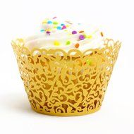Baloray 12pcs gold Filigree Little Vine Lace Laser Cut Cupcake Wrapper Baking Cup Muffin Case Trays Wedding Birthday... N4