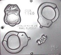 Police Assortment Hand Cuffs &amp; Badge Chocolate Candy Mold 1245