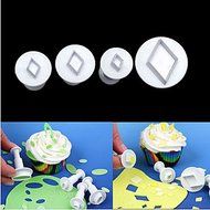 Sher Diamond Rhombus Cake Cookie Plunger Sugarcraft Cutters Fondant Tool Cake Decorating Mold,Set of 4 N2