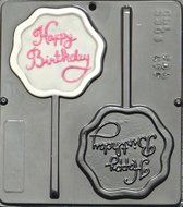 Happy Birthday Lollipop Chocolate Candy Mold Scalloped Shape 3306