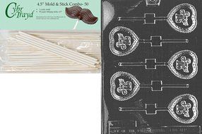 Cybrtrayd 45St50-K036 Sweet 16 Lolly Kids Chocolate Candy Mold with 50 Cybrtrayd 4.5-Inch Lollipop Sticks