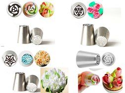 19pcs/set Russian Piping Tips:7 Russian Tips +1 Tri-color Coupler +1 Reusable Silicone bag +10 Disposable Pastry... N4