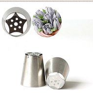 19pcs/set Russian Piping Tips:7 Russian Tips +1 Tri-color Coupler +1 Reusable Silicone bag +10 Disposable Pastry... N5
