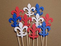 Fleur De Lis Cupcake Toppers in Red White and Blue - Food Picks (Set of 24 toppers)