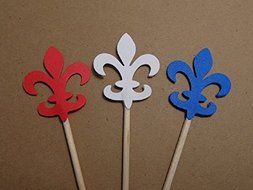 Fleur De Lis Cupcake Toppers in Red White and Blue - Food Picks (Set of 24 toppers) N2
