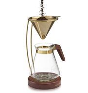 Osaka Large Gold Pour-Over Coffee Dripper with Wood Stand - Full Brewing Set for a Homemade Pourover - 27oz. Capacity... N3
