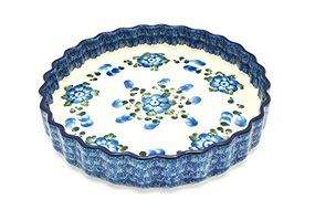 Polish Pottery Baker - Fluted Quiche - Large (9") - Blue Poppy