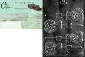 Cybrtrayd &quot;Heart Bride and Groom Lolly&quot; Wedding Chocolate Candy Mold with Lollipop Supply Bundle, Includes 50... N6