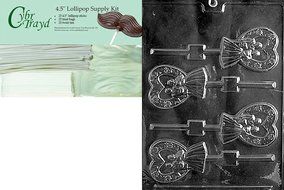 Cybrtrayd &quot;Heart Bride and Groom Lolly&quot; Wedding Chocolate Candy Mold with Lollipop Supply Bundle, Includes 50... N7