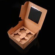 Whosee 4Pcs 6 holes Brown Muffin Holes Paper Cupcake Box N12