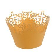 50pcs Filigree Vine Lace Cut Cupcake Wrapper Liner Baking Cup Case Trays Wedding Birthday - Yellow, Cross N4