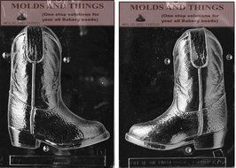 3d Cowboy Boot Chocolate Candy Mold with &copy; Molding Instructions - 2 Mold Set