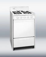 Summit WNM1107 20" Freestanding Gas Range with 4 Open Burners 2.46 Cu. Ft. Capacity Porcelain construction Broiler...