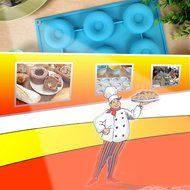 inkint 6 Cavity Silicon Donuts Cake Mold Food-grade Baking Pan Nonstick Doughnut Mould for Oven Microwave Freezer N6