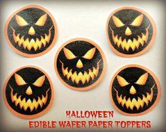 12 HALLOWEEN SPOOKY JACK O LANTERN PUMPKIN CARVED FACES PRECUT EDIBLE CAKE TOPPERS 1.5" SMALL Dozen Set - Cake...