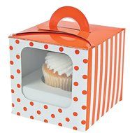 Cupcake Boxes with Handles and Inserts - Orange Polka Dot - 12 ct