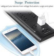 HOLSEM 5 Outlets Surge Protector Power Strip with 2 USB Charging Ports (5V/2.1A) and 4' Heavy Duty Extension Cord... N17