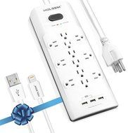 HOLSEM 5 Outlets Surge Protector Power Strip with 2 USB Charging Ports (5V/2.1A) and 4' Heavy Duty Extension Cord... N19