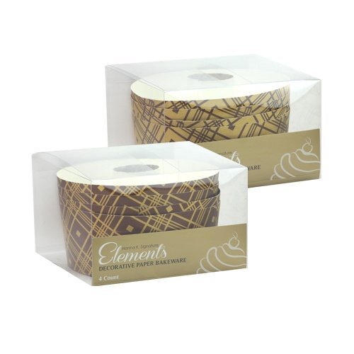 Hanna K. Signature 4 Count Elements 5" x 2.25" Round Tube Baking Pans, Small, Brown Plaid