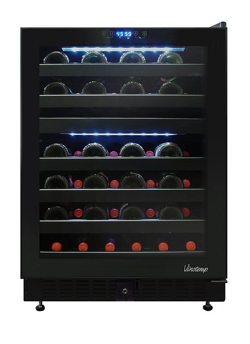 Vinotemp 46 Bottle Dual-Zone Touch Screen Wine Cooler, Black