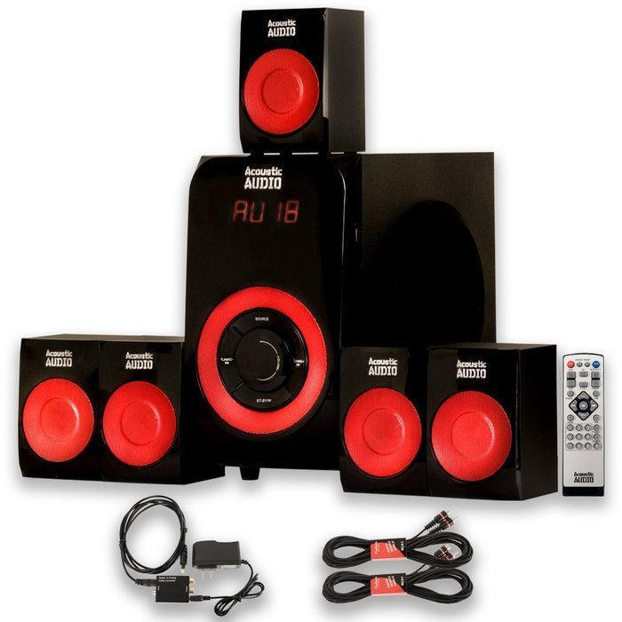 Acoustic Audio AA5180 Home 5.1 Bluetooth Speaker System with Optical Input and 2 Extension Cables N2