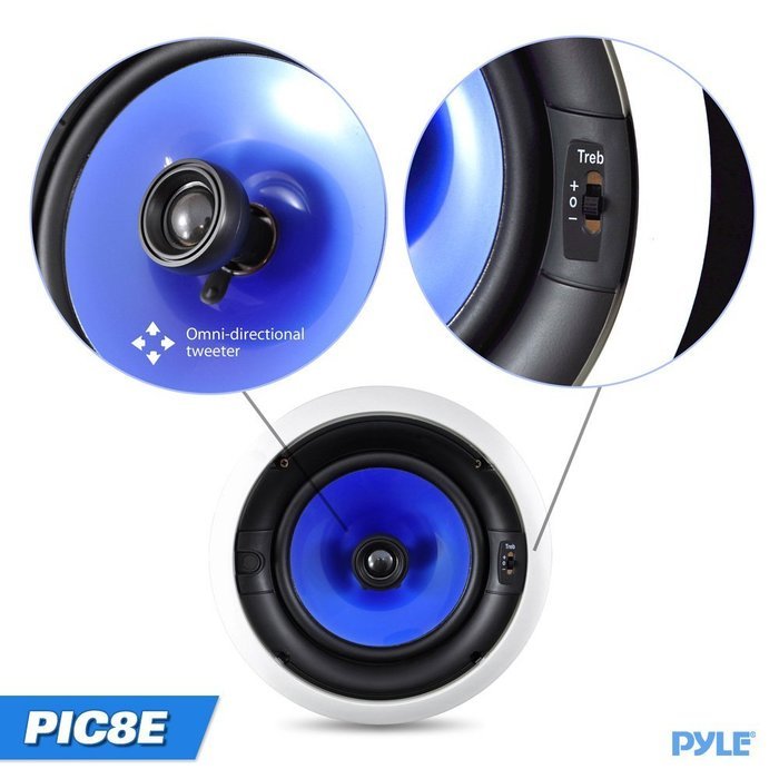 Pyle Home PIC8E 300 Watt High-End 8-Inch Two-Way In-Ceiling Speaker System with Adjustable Treble Control (Pair) N7