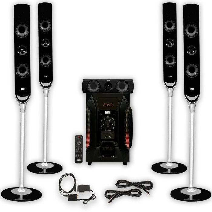 Acoustic Audio AAT1000 Tower 5.1 Speaker System with Optical Input and 2 Extension Cables