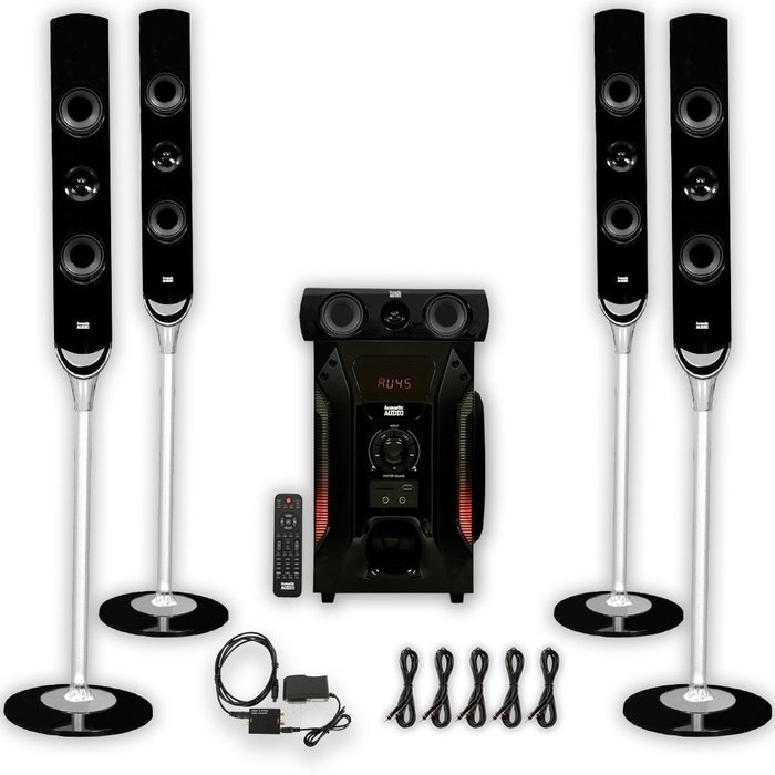 Acoustic Audio AAT1000 Tower 5.1 Speaker System with Optical Input and 5 Extension Cables N2