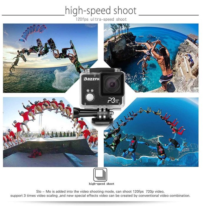Dazzne P3 WiFi 1080P Waterproof Professional HD Action Sports Camera with 170 Degree Wide Angle Lens Ambarella...