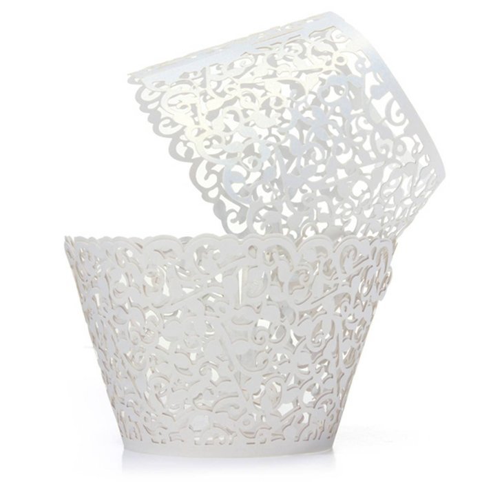 Hual@ Cupcake Wrappers 100 Filigree Artistic Bake Cake Paper Cups Little Vine Lace Laser Cut Liner Baking Cup... N21