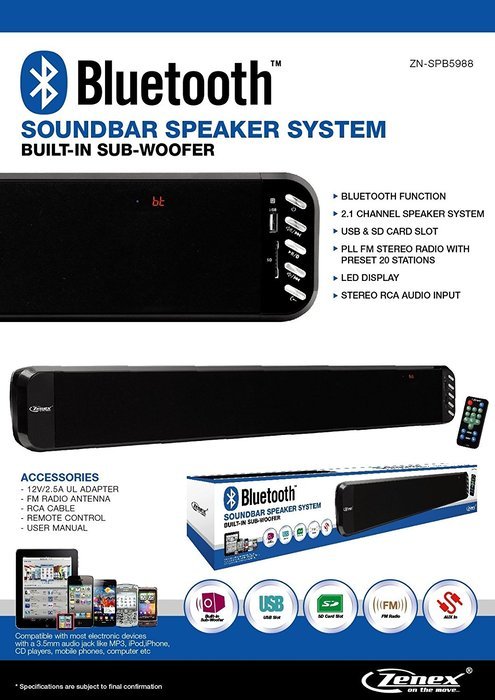 Zenex ZN-SPB5988 Bluetooth Sound Bar Speaker System (Black) N2