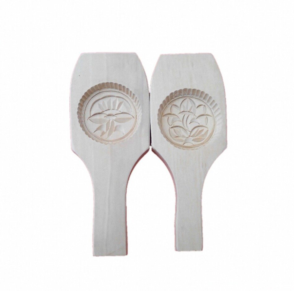 CHENGYIDA 2 Wooden Traditional Handmade Moon Cake Mould Plate Cake - Flower Type N2