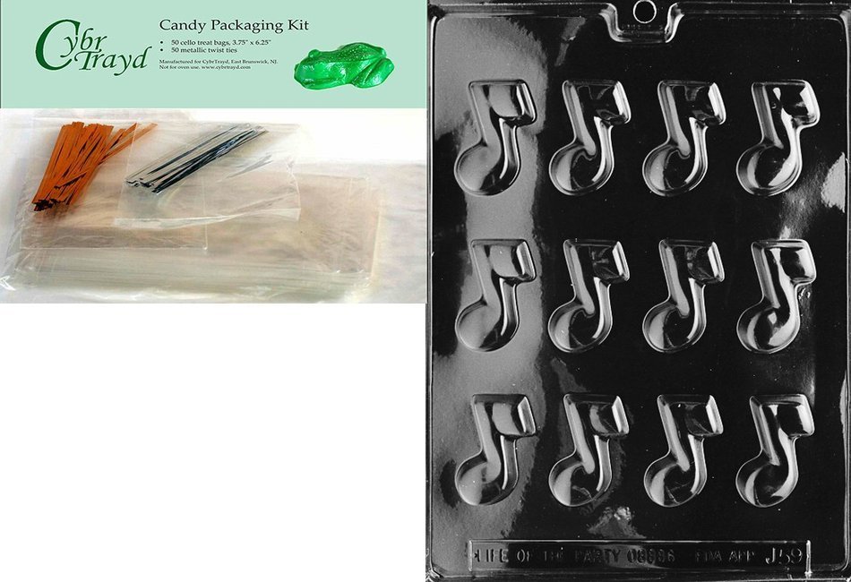 Cybrtrayd J059 Musical Note Chocolate Candy Mold with Exclusive Cybrtrayd Copyrighted Chocolate Molding Instructions N6