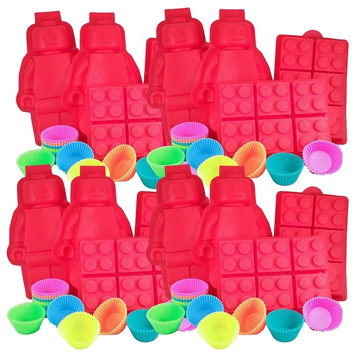 Large Silicone Minifigure + Brick Ice Cube Tray, Jello, Gummy Candy & Cupcake Baking Mold for Lego Lovers (4 Sets...