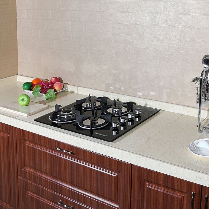 BRAND NEW 24" Black Electric Tempered Glass Built-in Kitchen 4 Burner Gas Hob Cooktop N2