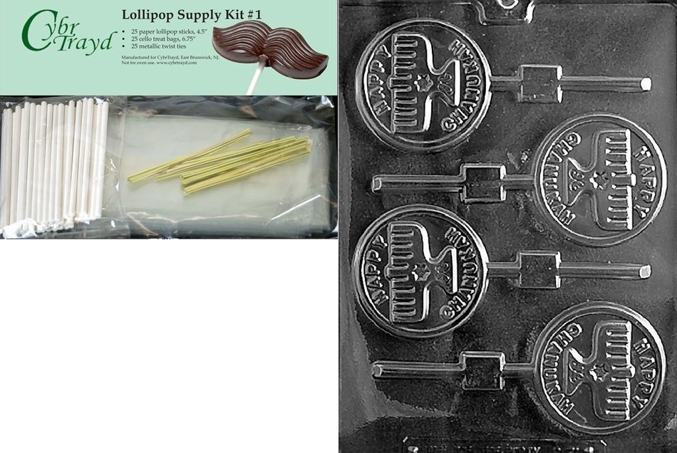 Cybrtrayd R071 Happy Chanukah Candle Lolly Chocolate Candy Mold with Exclusive Cybrtrayd Copyrighted Chocolate... N2