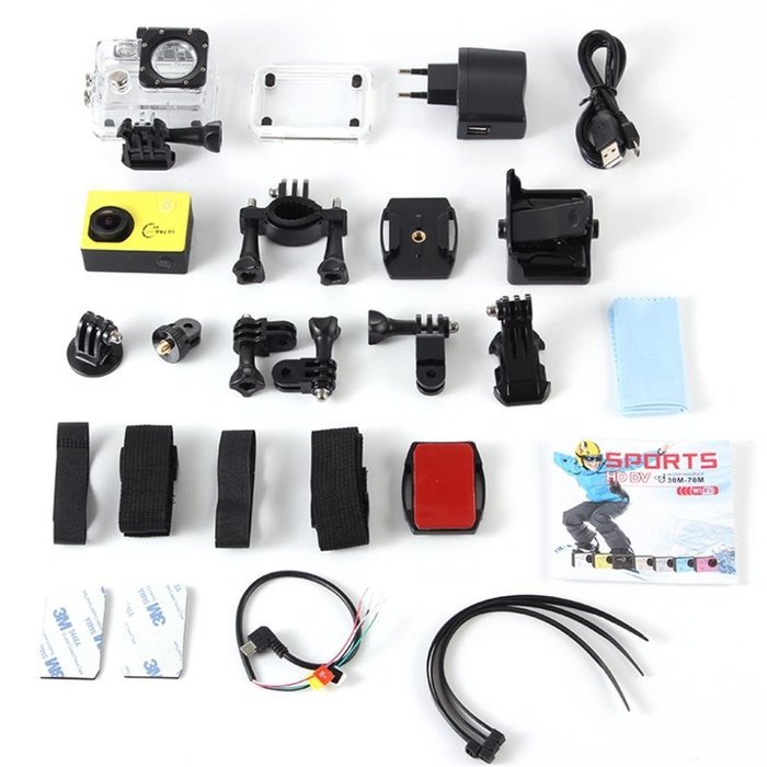 Boddenly Pro5000 HD Wifi 2.0LTPS 170&deg; Wide Angle Lens Sports Action Camera Kit (Yellow+WiFi) N2